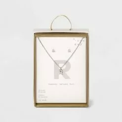 Silver Plated Cubic Zirconia Initial Chain Pendant Necklace and Earring Set - A New Day™ 53 Silver Plated Cubic Zirconia Initial Chain Pendant Necklace and Earring Set - A New Day™ -A New Day popular shop unnamed file 3060