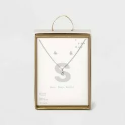 Silver Plated Cubic Zirconia Initial Chain Pendant Necklace and Earring Set - A New Day™ 54 Silver Plated Cubic Zirconia Initial Chain Pendant Necklace and Earring Set - A New Day™ -A New Day popular shop unnamed file 3061