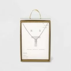 Silver Plated Cubic Zirconia Initial Chain Pendant Necklace and Earring Set - A New Day™ 55 Silver Plated Cubic Zirconia Initial Chain Pendant Necklace and Earring Set - A New Day™ -A New Day popular shop unnamed file 3062