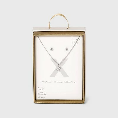 Silver Plated Cubic Zirconia Initial Chain Pendant Necklace and Earring Set - A New Day™ 30 Silver Plated Cubic Zirconia Initial Chain Pendant Necklace and Earring Set - A New Day™ - Image 28