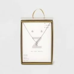 Silver Plated Cubic Zirconia Initial Chain Pendant Necklace and Earring Set - A New Day™ 61 Silver Plated Cubic Zirconia Initial Chain Pendant Necklace and Earring Set - A New Day™ -A New Day popular shop unnamed file 3068