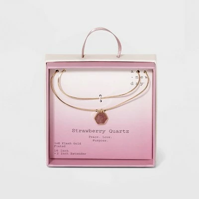 Silver Plated Layered Gold Necklace - A New Day™ Strawberry Quartz 6 Silver Plated Layered Gold Necklace - A New Day™ Strawberry Quartz - Image 4