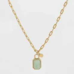 Silver Plated Gold Dipped Paperclip Chain and Semi-Precious Stone 18" Pendant Necklace - A New Day™ Rose Quartz