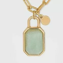 Silver Plated Gold Dipped Paperclip Chain and Semi-Precious Stone 18" Pendant Necklace - A New Day™ Rose Quartz -A New Day popular shop unnamed file 3089