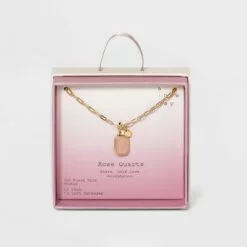Silver Plated Gold Dipped Paperclip Chain and Semi-Precious Stone 18" Pendant Necklace - A New Day™ Rose Quartz -A New Day popular shop unnamed file 3093