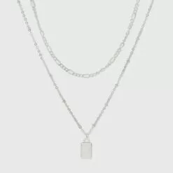 Rectangle Charm Layered Chain Pendant Necklace - A New Day™ Silver -A New Day popular shop unnamed file 3139