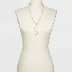 Gold with Two Rings Statement Necklace - A New Day™ Gold