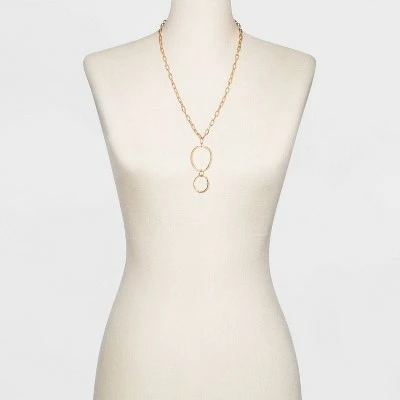Gold with Two Rings Statement Necklace - A New Day™ Gold 3 Gold with Two Rings Statement Necklace - A New Day™ Gold