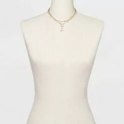 Multi-Plated Lock 2 Row Paperclip Chain Necklace - A New Day™