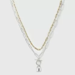 Multi-Plated Lock 2 Row Paperclip Chain Necklace - A New Day™ -A New Day popular shop unnamed file 3184