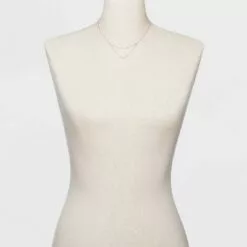 Silver Plated Cubic Zirconia Triple Bezel Faux Layered Chain Necklace - A New Day™ Silver