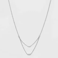 Silver Plated Cubic Zirconia Triple Bezel Faux Layered Chain Necklace - A New Day™ Silver 7 Silver Plated Cubic Zirconia Triple Bezel Faux Layered Chain Necklace - A New Day™ Silver -A New Day popular shop unnamed file 3205