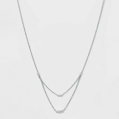 Silver Plated Cubic Zirconia Triple Bezel Faux Layered Chain Necklace - A New Day™ Silver 5 Silver Plated Cubic Zirconia Triple Bezel Faux Layered Chain Necklace - A New Day™ Silver - Image 3