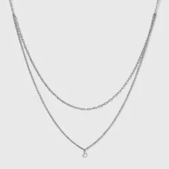 Silver Plated Paperlink Chain and Pierced Cubic Zirconia Necklace Set - A New Day™ Silver -A New Day popular shop unnamed file 3211