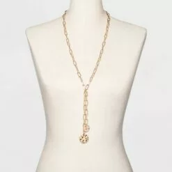 Linked Chain and Discs Long Necklace - A New Day™ Gold