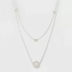 Sterling Silver with Freshwater Pearl Duo Necklace Set - A New Day™ Silver 7 Sterling Silver with Freshwater Pearl Duo Necklace Set - A New Day™ Silver -A New Day popular shop unnamed file 3229