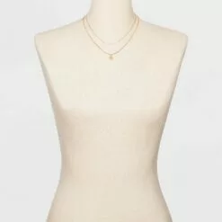 Filigree Disc with Glitter Layered Necklace - A New Day™ Gold