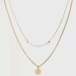 Filigree Disc with Glitter Layered Necklace - A New Day™ Gold -A New Day popular shop unnamed file 3245