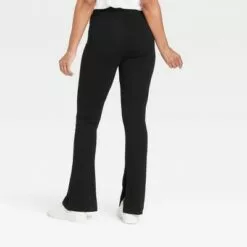 Women's High Waisted Split Hem Flare Leggings with Ribbed Waistband - A New Day™ Black
