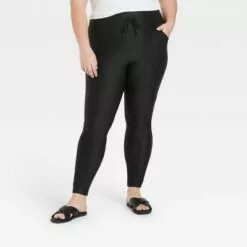 Women's Drawstring High Waisted Lounge Leggings with Pockets - A New Day™ Black -A New Day popular shop unnamed file 3327