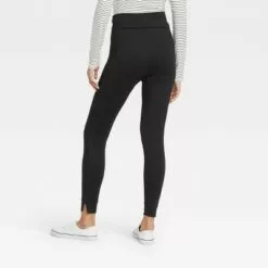 Women's Brushed Leggings with Foldover Waistband and Split Hem Cuffs - A New Day™ Black