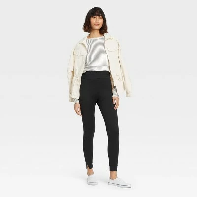 Women's Brushed Leggings with Foldover Waistband and Split Hem Cuffs - A New Day™ Black 4 Women's Brushed Leggings with Foldover Waistband and Split Hem Cuffs - A New Day™ Black - Image 2