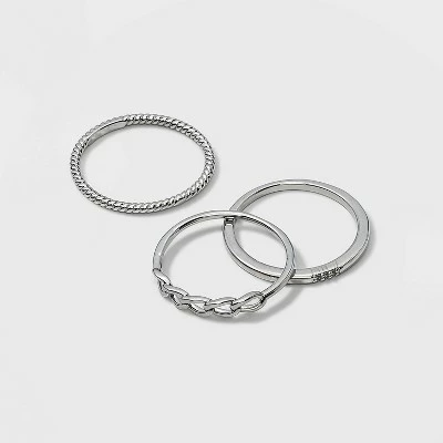 Silver Plated Cubic Zirconia Chain Stack Ring Set - A New Day™ 6 Silver Plated Cubic Zirconia Chain Stack Ring Set - A New Day™ - Image 4