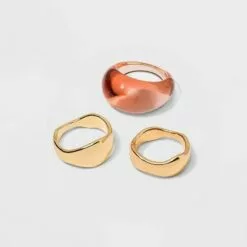 Mixed Organic Shape Smooth Ring Set 3pc - A New Day™ Rust