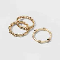 Frozen Chain and Cubic Zirconia Ring Set 3pc - A New Dayâ„¢ Gold