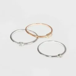 Sterling Silver with Cubic Zirconia Two-Tone Modern Multi Shape Stacking Ring Set 3pc - A New Day™ -A New Day popular shop unnamed file 3541