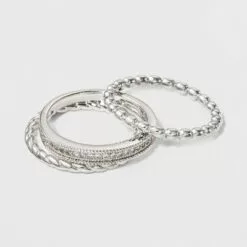 Silver Plated 3 Band Ring Set With Cubic Zirconia - A New Day Silver/Clear