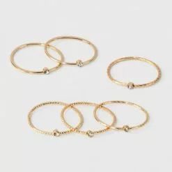 Clear Stone Set of Six Rings - A New Day™ Gold/Clear