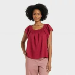 Women's Ruffle Short Sleeve Smocked Top - A New Day™ -A New Day popular shop unnamed file 3766