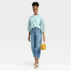 Women's Long Sleeve Round Neck Eyelet Top - A New Day™ -A New Day popular shop unnamed file 3812