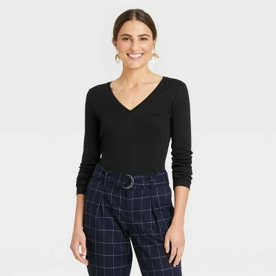 Women's Long Sleeve V-Neck Ribbed T-Shirt - A New Day™ 5 Women's Long Sleeve V-Neck Ribbed T-Shirt - A New Day™ - Image 3