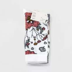 Women's Floral Garden 3pk Crew Socks - A New Day™ Ivory/Gray 4-10