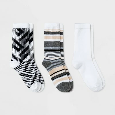 Women's Geometric 3pk Crew Socks - A New Day™ Ivory/Gray 4-10 4 Women's Geometric 3pk Crew Socks - A New Day™ Ivory/Gray 4-10 - Image 2