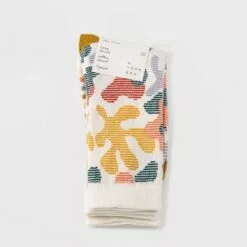 Women's Abstract Striped 3pk Crew Socks - A New Day™ Ivory 4-10