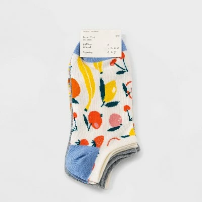 Women's Mixed Fruit 3pk Low Cut Socks - A New Day™ Ivory/Gray 4-10 3 Women's Mixed Fruit 3pk Low Cut Socks - A New Day™ Ivory/Gray 4-10