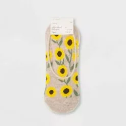 Women's Sunflower 3pk Liner Socks - A New Day™ Oatmeal Heather/Ivory 4-10