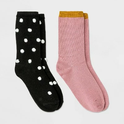 Women's 2pk Polka Dot and Soft Shimmer Crew Socks - A New Day™ 4-10 Purple/green 4 Women's 2pk Polka Dot and Soft Shimmer Crew Socks - A New Day™ 4-10 Purple/green - Image 2