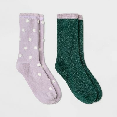 Women's 2pk Polka Dot and Soft Shimmer Crew Socks - A New Day™ 4-10 Purple/green 9 Women's 2pk Polka Dot and Soft Shimmer Crew Socks - A New Day™ 4-10 Purple/green - Image 7