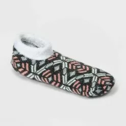 Women's Geo Double Lined Cozy Booties with Grippers - A New Day™ Charcoal Heather 4-10 -A New Day popular shop unnamed file 4114