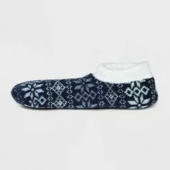 Women's Fair Isle Snowflake Double Lined Cozy Booties with Grippers - A New Day™ Blue 4-10