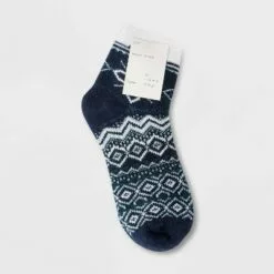 Women's Snowflake Double Lined Cozy Ankle Socks - A New Day™ Navy 4-10