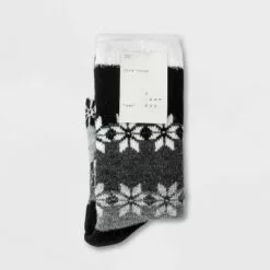 Women's Gradient Snowflake Double Lined Cozy Crew Socks - A New Day™ Black/Charcoal/Heather Gray 4-10