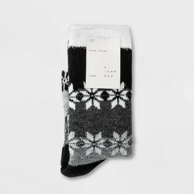 Women's Gradient Snowflake Double Lined Cozy Crew Socks - A New Day™ Black/Charcoal/Heather Gray 4-10 3 Women's Gradient Snowflake Double Lined Cozy Crew Socks - A New Day™ Black/Charcoal/Heather Gray 4-10