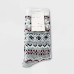 Women's Snowflake Fair Isle Double Lined Cozy Crew Socks - A New Day™ 4-10 Navy