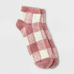 Women's Buffalo Plaid Cozy Low Cut Socks - A New Day™ 4-10 Pink/ivory -A New Day popular shop unnamed file 4193