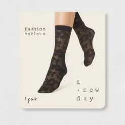 Women's Sheer Rose Anklet Socks - A New Day™ Black 4-10